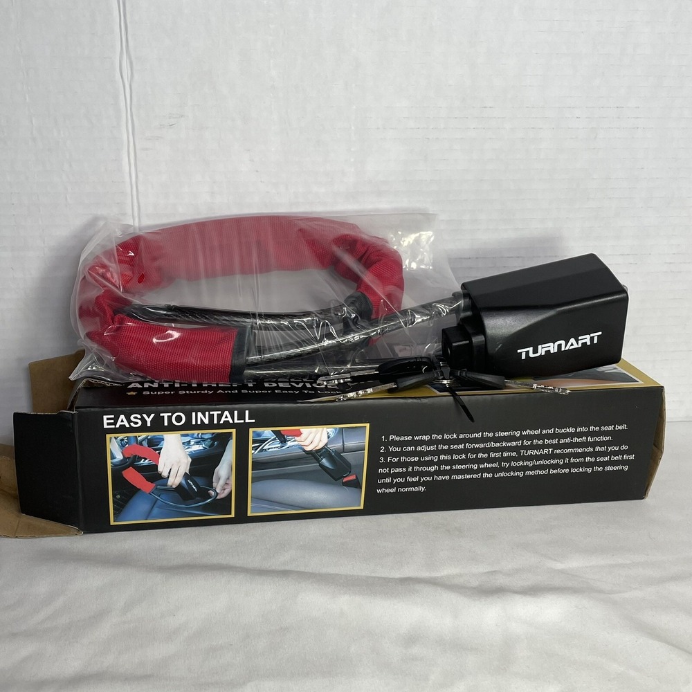 Steering Wheel Lock‎ Anti Theft Car Device Into Seat Belt Red Fits Most Autos